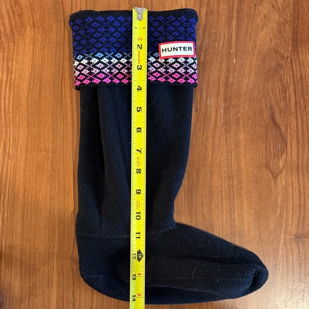 Hunter Boot Liner Fleece Knee-High with Pink and Blue Patterned Cuff, Size M - Picture 4 of 4